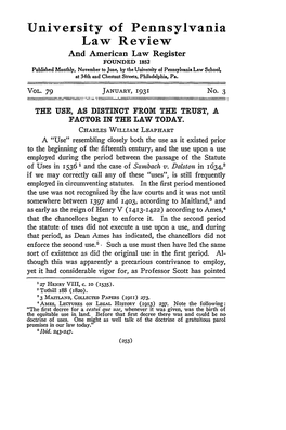 The Use, As Distinct from the Trust, a Factor in the Law Today