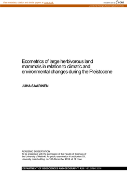 Ecometrics of Large Herbivorous Land Mammals in Relation to Climatic and Environmental Changes During the Pleistocene
