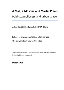 A Mall, a Mosque and Martin Place: Publics, Publicness and Urban Space