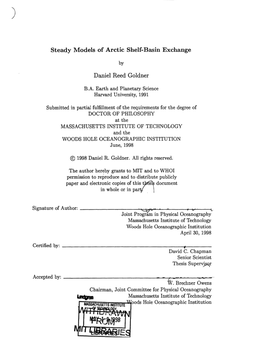 Steady Models of Arctic Shelf-Basin Exchange Daniel Reed Goldner