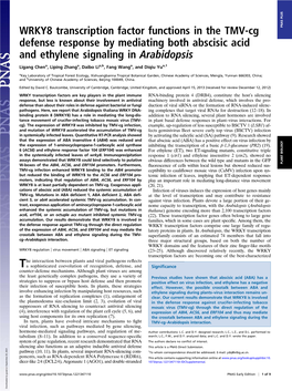 WRKY8 Transcription Factor Functions in the TMV-Cg Defense Response By