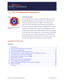 Unit 2: the Fundamental Interactions