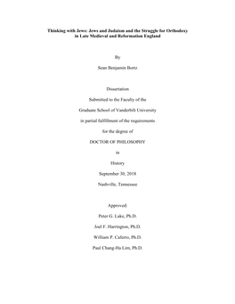 Thinking with Jews: Jews and Judaism and the Struggle for Orthodoxy in Late Medieval and Reformation England