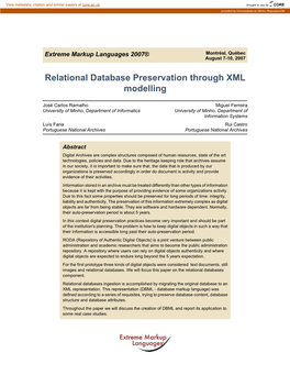 Relational Database Preservation Through XML Modelling