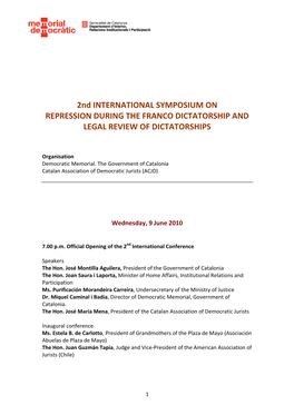 2Nd INTERNATIONAL SYMPOSIUM on REPRESSION DURING the FRANCO DICTATORSHIP and LEGAL REVIEW of DICTATORSHIPS