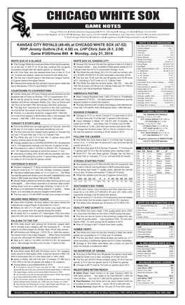 Chicago White Sox Game Notes