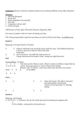 Sliotars (1 Between 2 Students) Helmet (Worn at All Times) Whistle, Cones, Bibs, Stopwatch