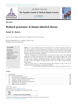 Reduced Penetrance in Human Inherited Disease