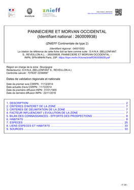 PANNECIERE ET MORVAN OCCIDENTAL (Identifiant National : 260009938)