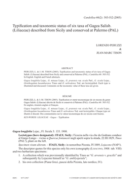 Typification and Taxonomic Status of Six Taxa of Gagea Salisb. (Liliaceae