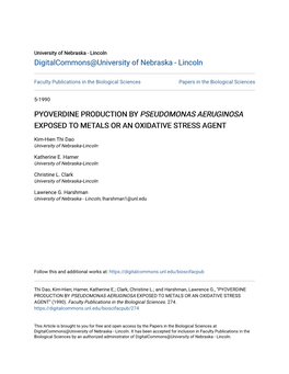 PYOVERDINE PRODUCTION by <I>PSEUDOMONAS AERUGINOSA</I>