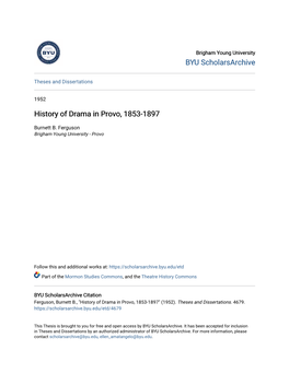 History of Drama in Provo, 1853-1897