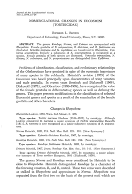 Nomenclatorial Changes in Eucosmini (Tortricidae)