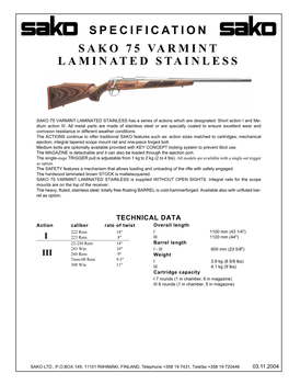Specification Sako 75 Varmint Laminated Stainless