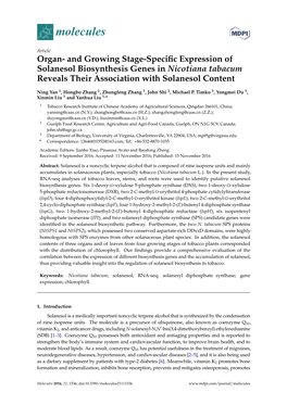 Organ- and Growing Stage-Specific Expression of Solanesol