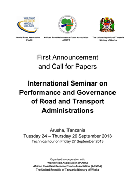 First Announcement and Call for Papers International Seminar On