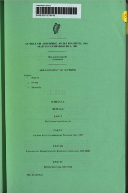 An Bille Um Athchoiriu an Du Reachtuil, 1981 Statute Law Revision Bill, 1981