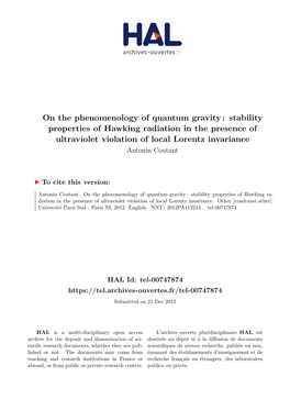 On the Phenomenology of Quantum Gravity: Stability Properties of Hawking Radiation in the Presence of Ultraviolet Violation of L