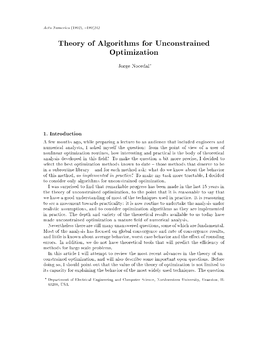 Theory of Algorithms for Unconstrained Optimization 