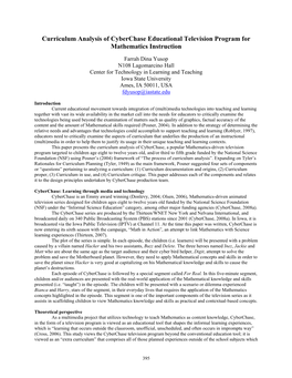 Curriculum Analysis of Cyberchase Educational Television Program for Mathematics Instruction