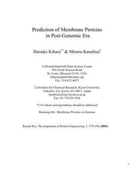 Prediction of Membrane Proteins in Post-Genomic Era