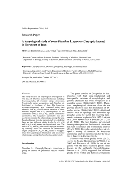 A Karyological Study of Some Dianthus L. Species (Caryophyllaceae) in Northeast of Iran