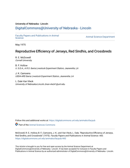 Reproductive Efficiency of Jerseys, Red Sindhis, and Crossbreds