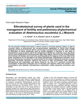Ethnobotanicalsurvey and Preliminary Phytochemical Evaluation Of