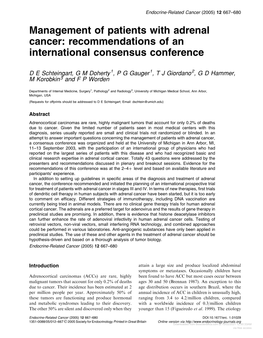Management of Patients with Adrenal Cancer: Recommendations of an International Consensus Conference