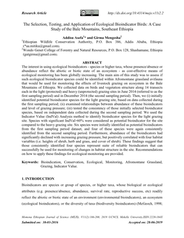 The Selection, Testing, and Application of Ecological Bioindicator Birds: a Case Study of the Bale Mountains, Southeast Ethiopia