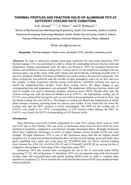 Thermal Profiles and Fraction Solid of Aluminium 7075 at Different Cooling Rate Conditons A.H