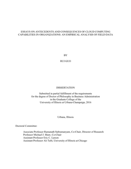 Essays on Antecedents and Consequences of Cloud Computing Capabilities in Organizations: an Empirical Analysis of Field Data