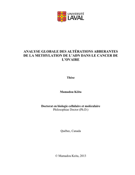 Résumé Le Cancer De L‟Ovaire Représente 4% De Tous Les Cancers Chez La Femme Et Est La Première Cause De Décès Parmi Les Tumeurs Gynécologiques En Occident