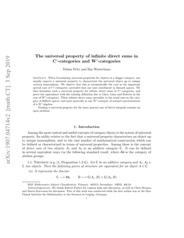 The Universal Property of Infinite Direct Sums in C $^* $-Categories and W