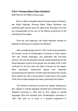 H.R.H. Princess Maha Chakri Sirindhorn DOCTOR of LETTERS Honoris Causa