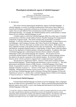 Phonological and Phonetic Aspects of Whistled Languages*