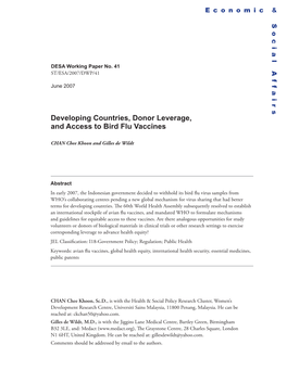 Developing Countries, Donor Leverage, and Access to Bird Flu Vaccines