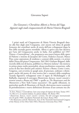 Giovanna Sapori Da Giovanni E Cherubino Alberti a Perino Del Vaga. Appunti Sugli Studi Cinquecenteschi Di Maria Vittoria Brugnol