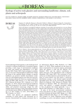 Ecology of Active Rock Glaciers and Surrounding Landforms: Climate, Soil, Plants and Arthropods