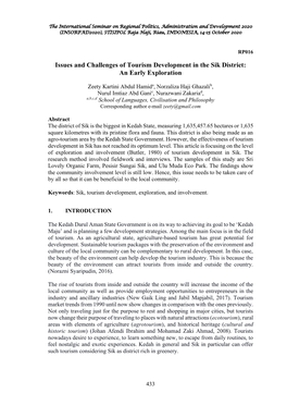 Issues and Challenges of Tourism Development in the Sik District: an Early Exploration
