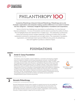 Philanthropy Unbound/Unboxed Philanthropy, Philanthropy 100 Is a List of People, Organizations and Companies Making a Positive Difference in Our World