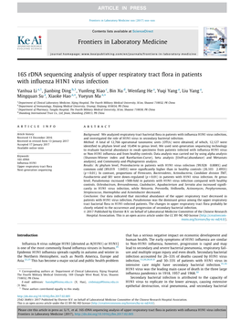 16S Rdna Sequencing Analysis of Upper Respiratory Tract ﬂora in Patients with Inﬂuenza H1N1 Virus Infection