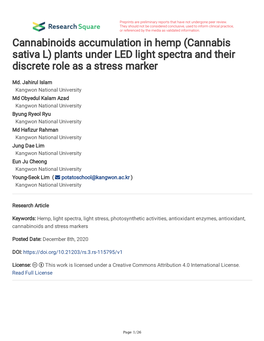 Cannabis Sativa L) Plants Under LED Light Spectra and Their Discrete Role As a Stress Marker