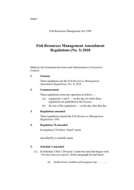 Fish Resources Management Amendment Regulations (No. 3) 2010