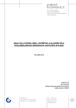 Anija Valla Kehra Linna, Lehtmetsa Ja Alavere Küla Soojusmajanduse Arengukava Aastateks 2016-2026
