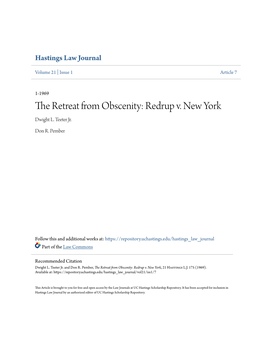 The Retreat from Obscenity: Redrup V. New York Dwight L