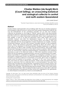Charles Weldon (De Burgh) Birch (Count Zelling), an Unassuming Botanical and Zoological Collector in Central and North-Eastern Queensland