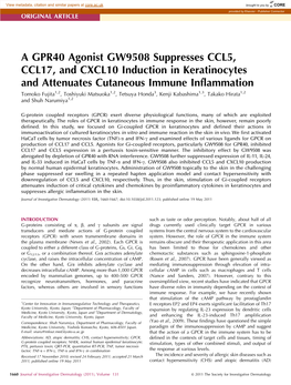 A GPR40 Agonist GW9508 Suppresses CCL5, CCL17, And