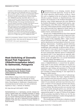 Host Switching of Zoonotic Broad Fish Tapeworm (Dibothriocephalus Latus