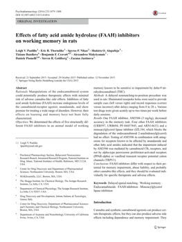 Effects of Fatty Acid Amide Hydrolase (FAAH) Inhibitors on Working Memory in Rats